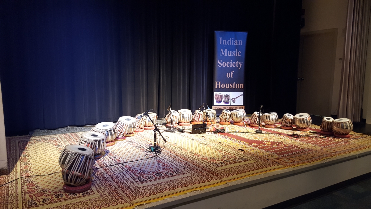 Tablas setup on stage at the Children's Museum of Houston